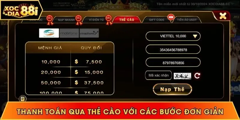Thanh toán qua thẻ cào với các bước đơn giản